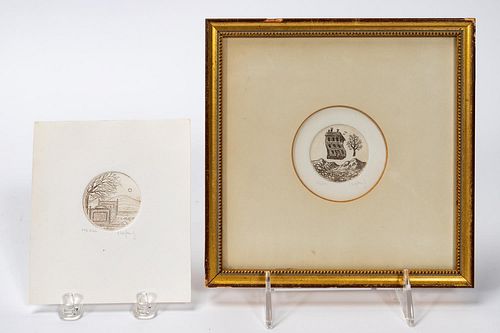 TWO STEFANY CIRCULAR ETCHINGS, ONE FRAMED