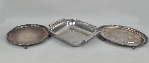Two English Silver Plate Trays, Pewter Bowl