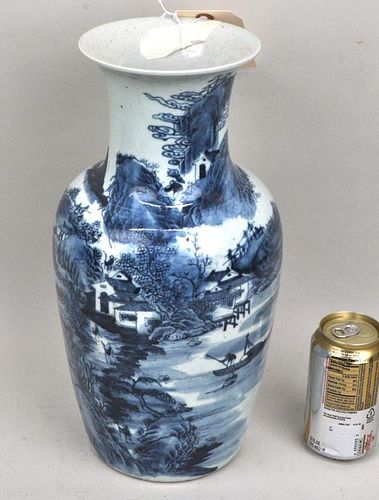 Large Chinese B/W Porcelain Landscape Vase