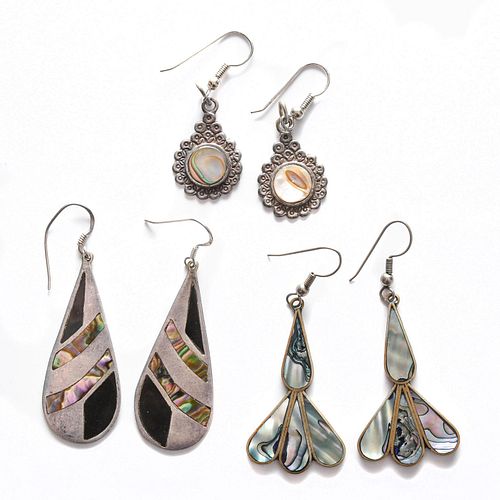 3 PAIRS, STERLING SILVER EARRINGS W. MOTHER OF PEARL
