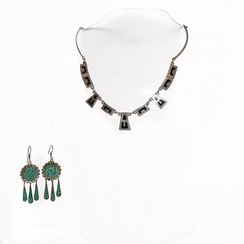 MEXICAN STERLING SILVER NECKLACE, EARRINGS