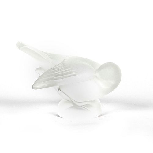 VINTAGE LALIQUE FROSTED CRYSTAL BIRD CLEANING ITSELF