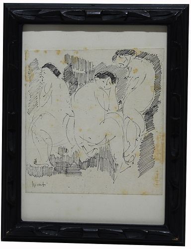 Signed, Drawing of Three Nude Women