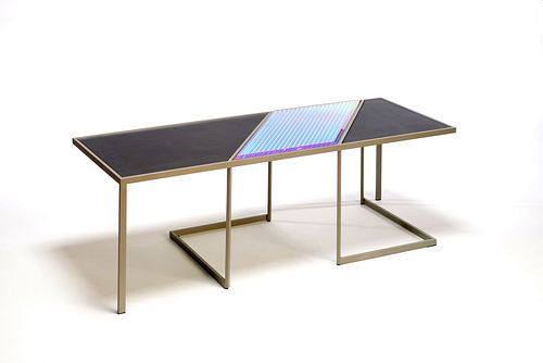 Gray Open Frame One With Glass Diagonal (Plateau Table Series) by Tom Patti