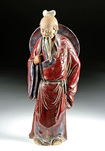 19th C. Chinese Qing Dynasty Glazed Terracotta Figure