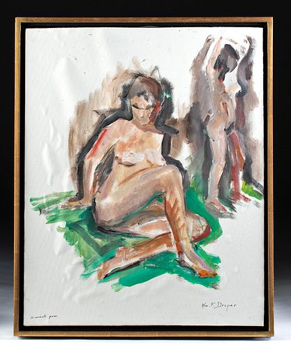 Framed & Signed Draper Painting - Female Nudes, 1960s