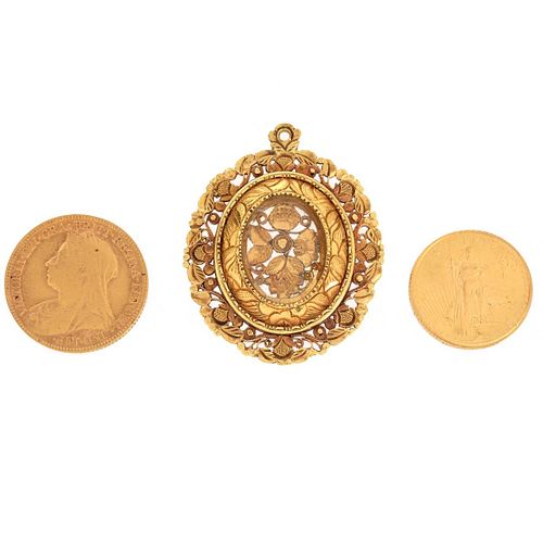 Two Gold Coins and 18K Pendant