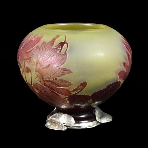 Fabergé Silver-Mounted Gallé Cameo Glass Vase