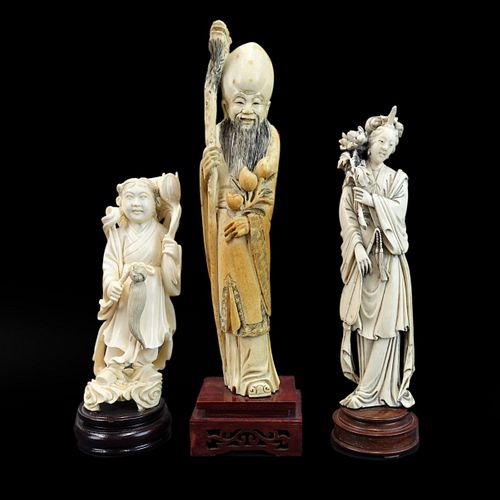 3 Antique Chinese Ivory Figurines