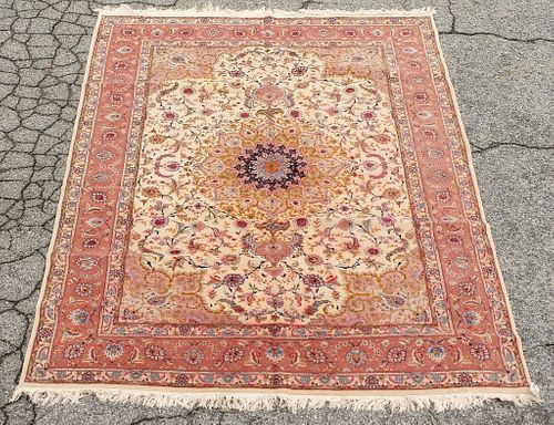 Persian Floral Silk & Wool Tabriz Rug 6'6" x 9'10"