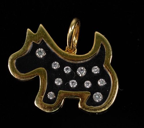 18K Yellow Gold & Diamond Dog Pendant