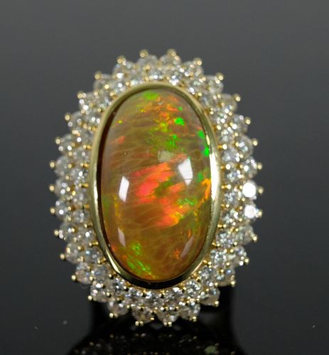 Superb 18K YG 18.5 CTW Opal & Diamond Ring