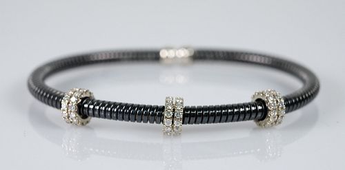 Italian 18K Gold Flexible Cuff Bracelet w/Diamonds