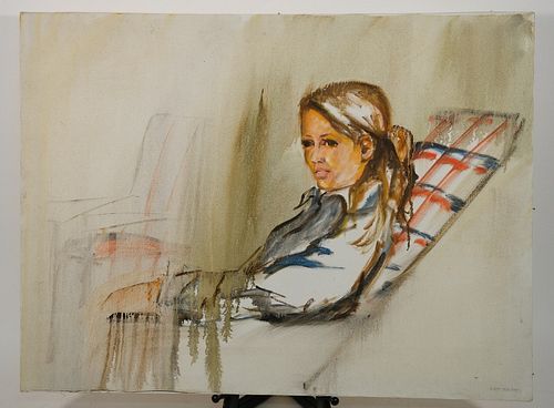 Contemporary Painting Seated Woman, Signed