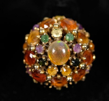 Vintage 14K Yellow Gold & Multi Stone Dome Ring