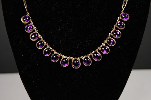 14K Yellow Gold & Amethyst Cabochon Necklace