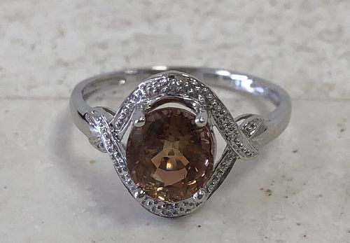10K Gold Diamond Cham. Topaz Ring, Size 7