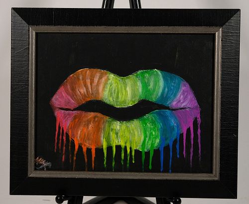 Rainbow Melting Lips Painting on Canvas