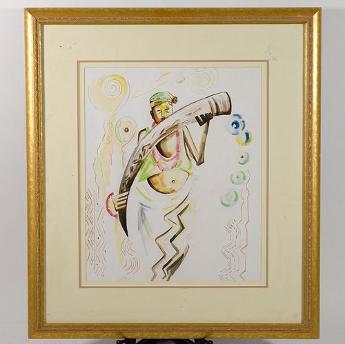 Pair Vintage Figural Watercolors Signed Dated '98