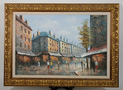 Oil Canvas Parisian Street Scene, Signed