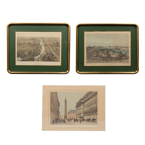 Lote de 3 obras gráficas. Francia. Félix Benoist y J. Arnout. Litografías coloreadas. 28 x 38 cm y 29 x 39 cm.