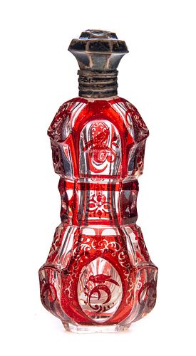 Bohemian Cranberry cut to Clear perfume bottle with