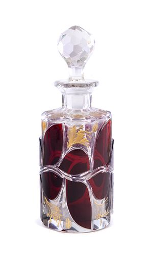 Ruby cut to clear Decanter with gold enameling