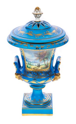 Dresden Covered Urn Blue with Romantic courting gold