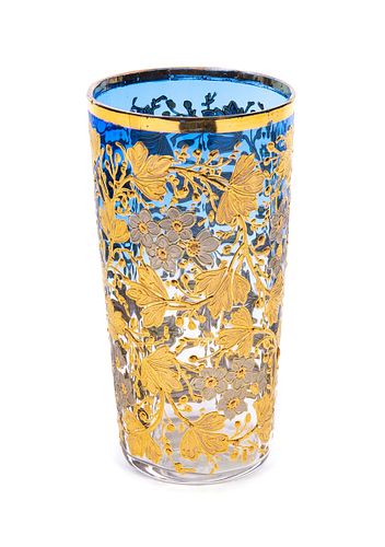 Moser Art glass Enameled Gold Cabinet Vase