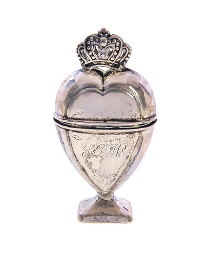 Sterling Box Heart Shaped with a Crown 1848 P.J.P.