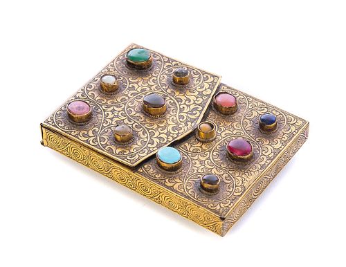 Brass Cigarette case with cut polished stones