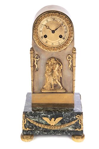 Gilt Bronze French Clock with Marble Base