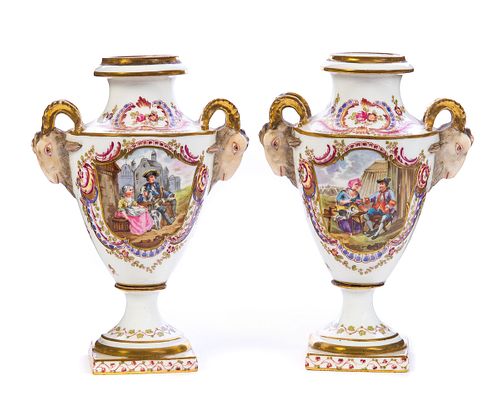 Pair of Samson Porcelain Vases with Rams heads