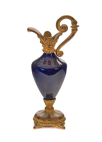 French Bronze mounted Porcelain urn Cobalt Blue single