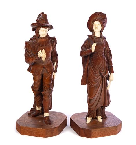 Continental Walnut and Ivory carved Figures