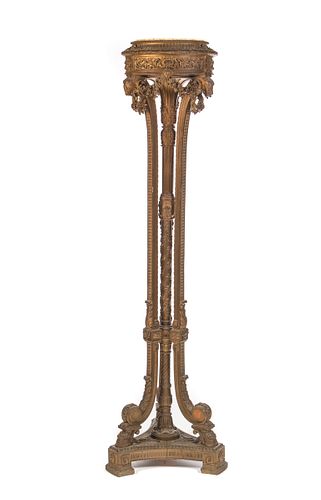 Antique Gold Gilt Ornate Gesso Pedestal with rams heads