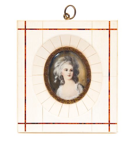 Miniature Painting on Ivory in Ivory Frame