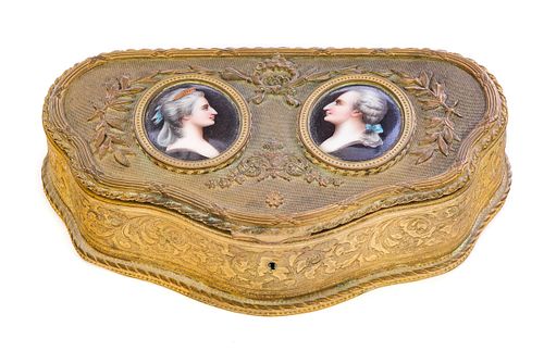 French Bronze Dresser Box With Porcelain Plaque