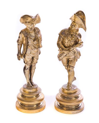Pair Silvered Bronze Figures Signed Lalouette