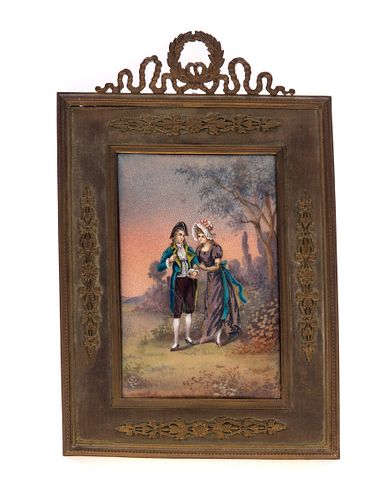 Enamel Plaque Painting in Decorative Frame