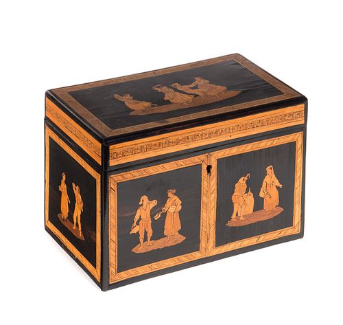 Wooden Tea Caddy with Hand carved Figures