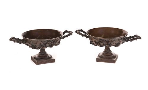 Pair of Early French Bronze Compotes
