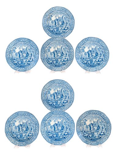 8 Davenport Staffordshire Blue Transferware Plates