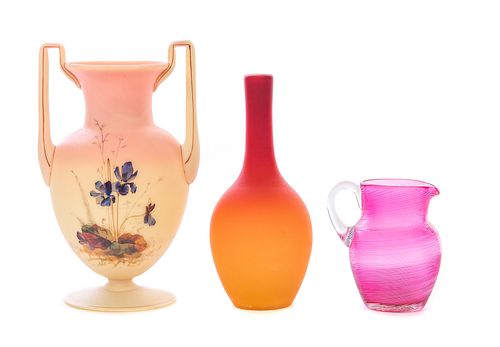 3 Wheeling Peachblow Burmese and Ruby Art Glass Vases