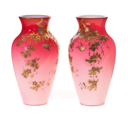 Pair Signed Webb Peachblow Vases