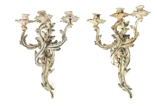 Pair Of Early Patinated Bronze Candelabras