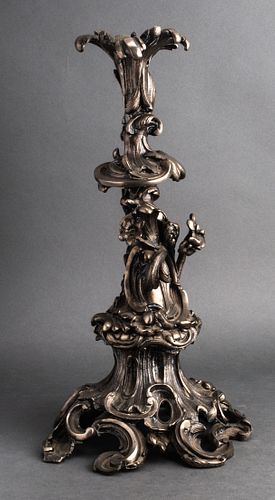 Art Nouveau Rococo Motif Bronze Candlestick