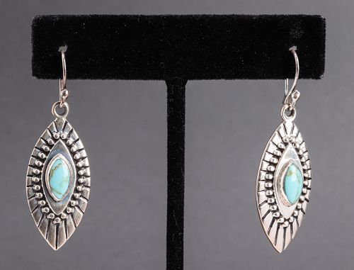 Southwest Navajo Silver & Turquoise Drop Earrings
