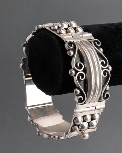 Vintage Mexican Wide Silver Hinged Bracelet