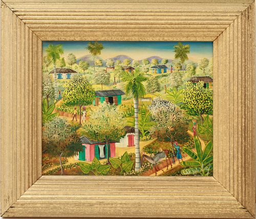 Ossey Dubic Haitian Landscape Oil on Canvas